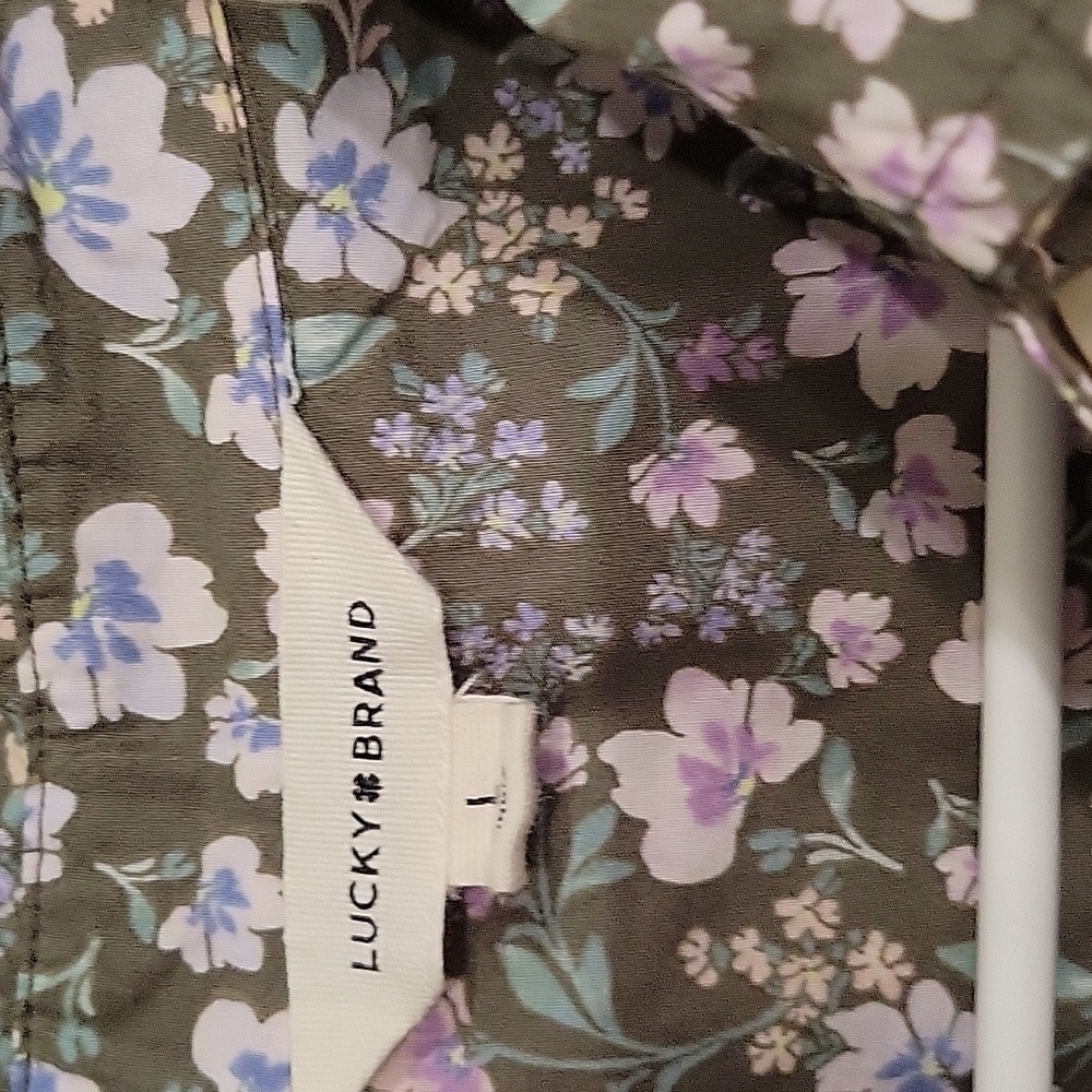 Lucky Brand Multicolor Floral Midi Dress, Green Background - Picture 2 of 4